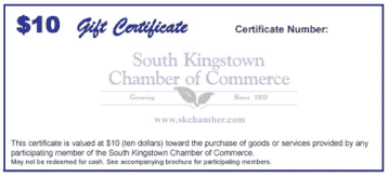 Gift Certificate | Southern Rhode Island Chamber of Commerce | Wakefield, RI